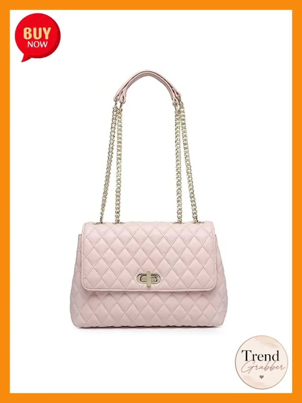 Quilted Vegan Leather Crossbody Bag with Flap Gold Hardware Chain Strap